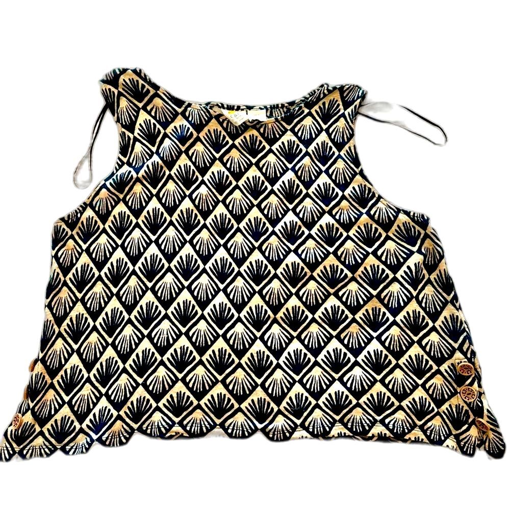 C&C California 100% Linen Blue and Cream Geometric Print Sleeveless Top Sz XL